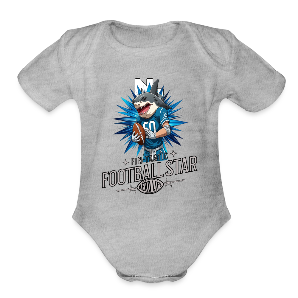 Fin-Tastic Football Player Organic Short Sleeve Baby Bodysuit - heather grey