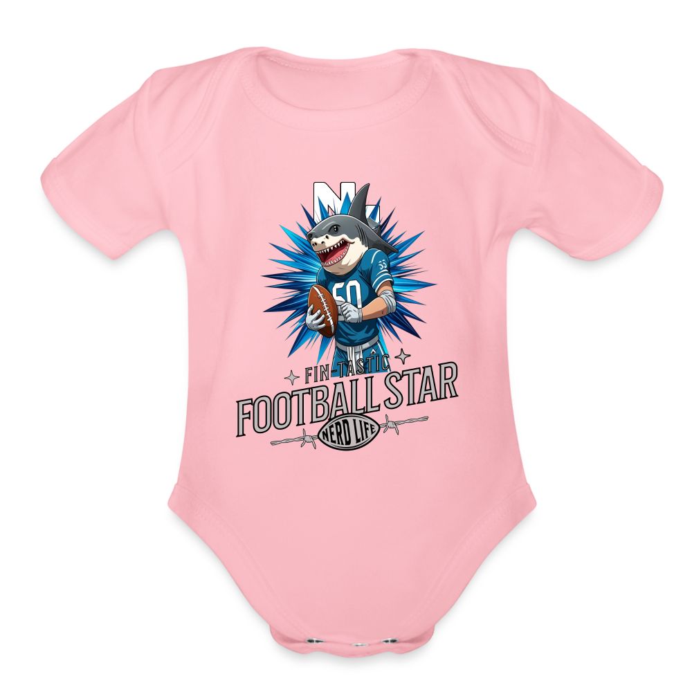 Fin-Tastic Football Player Organic Short Sleeve Baby Bodysuit - light pink