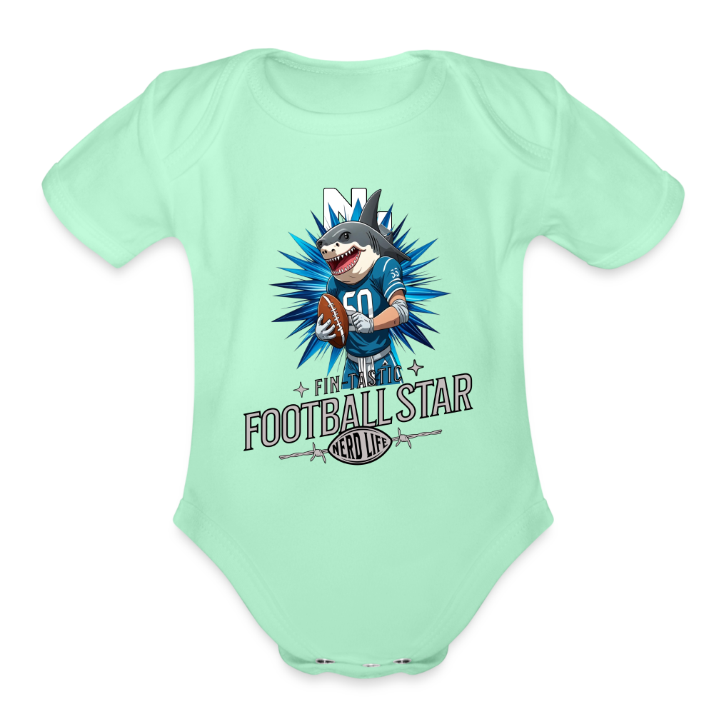 Fin-Tastic Football Player Organic Short Sleeve Baby Bodysuit - light mint