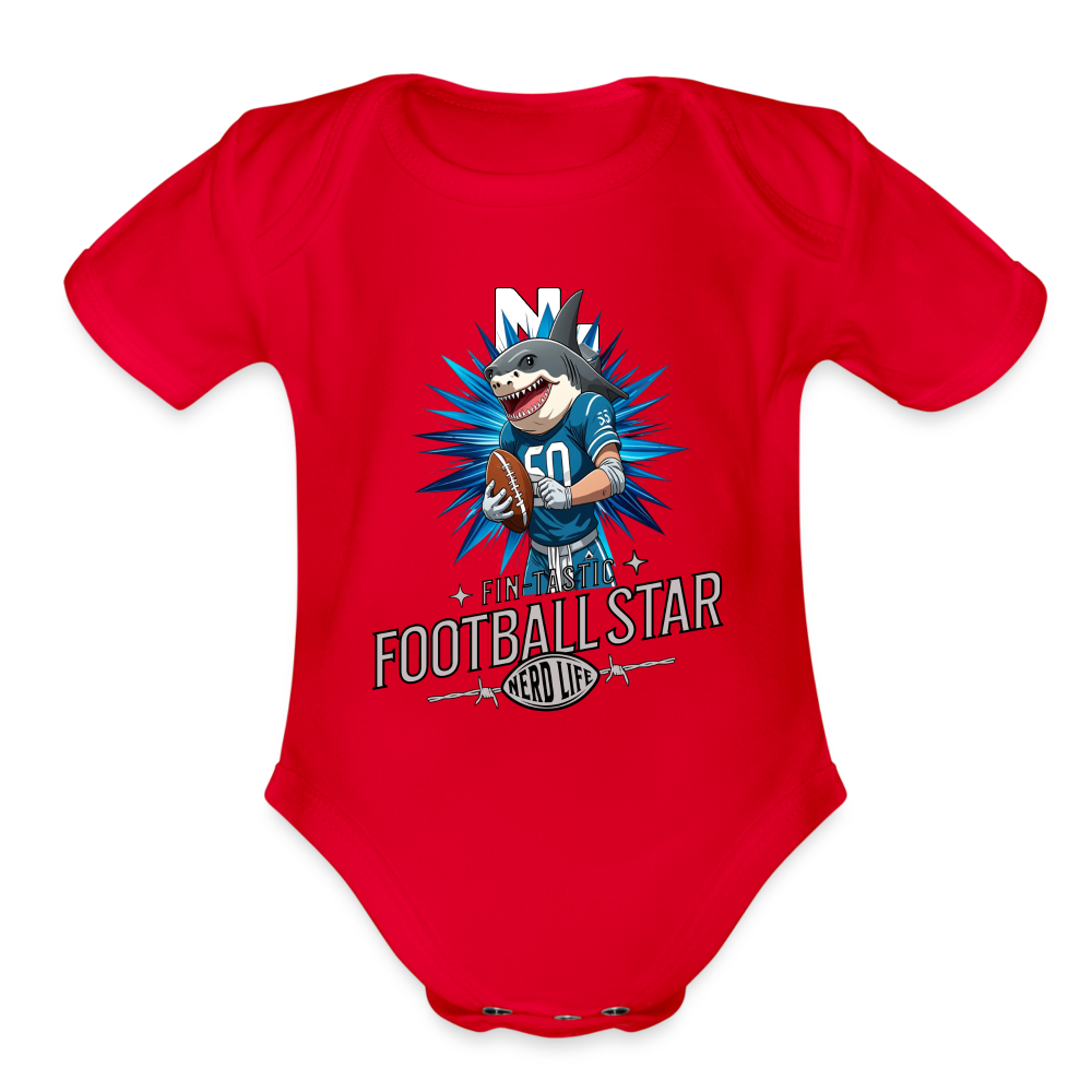 Fin-Tastic Football Player Organic Short Sleeve Baby Bodysuit - red