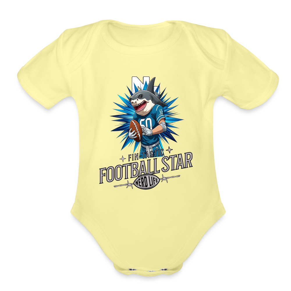 Fin-Tastic Football Player Organic Short Sleeve Baby Bodysuit - washed yellow