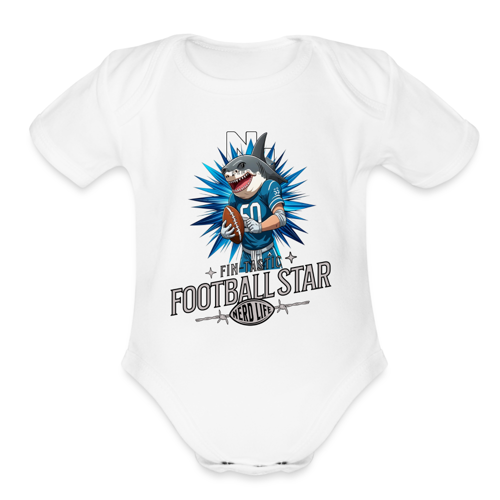 Fin-Tastic Football Player Organic Short Sleeve Baby Bodysuit - white