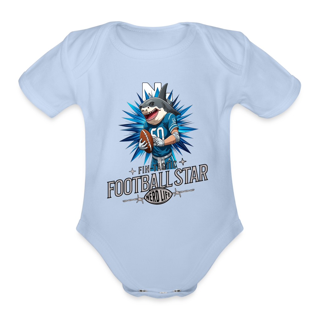 Fin-Tastic Football Player Organic Short Sleeve Baby Bodysuit - sky
