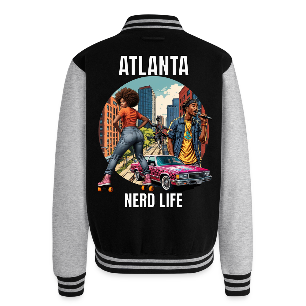 ATL Nerd Life Just Hoods Heavyweight Letterman Jacket - black/heather grey