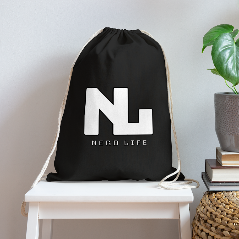 Nerd Life Graphic Cotton Drawstring Bag - black