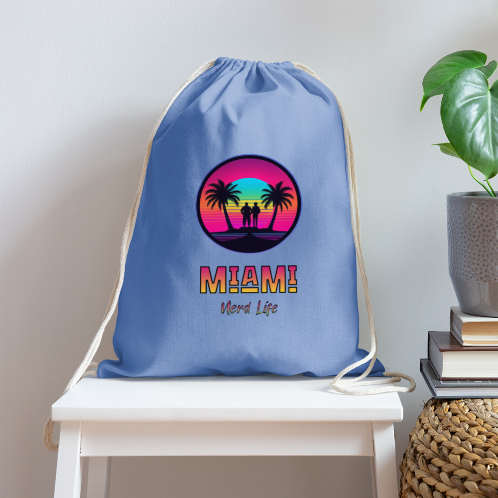 Miami Nerd Life Graphic Cotton Drawstring Bag - carolina blue