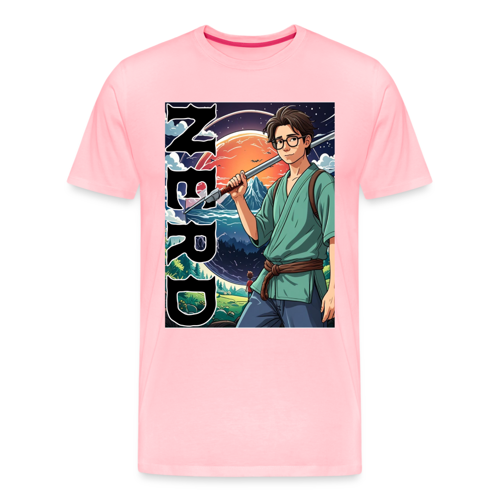 Anime Nerd Graphic Men's Premium T-Shirt - pink