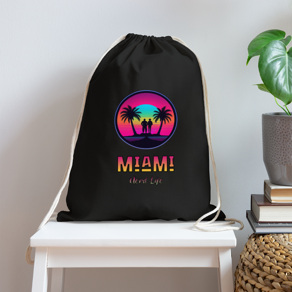 Miami Nerd Life Graphic Cotton Drawstring Bag - black