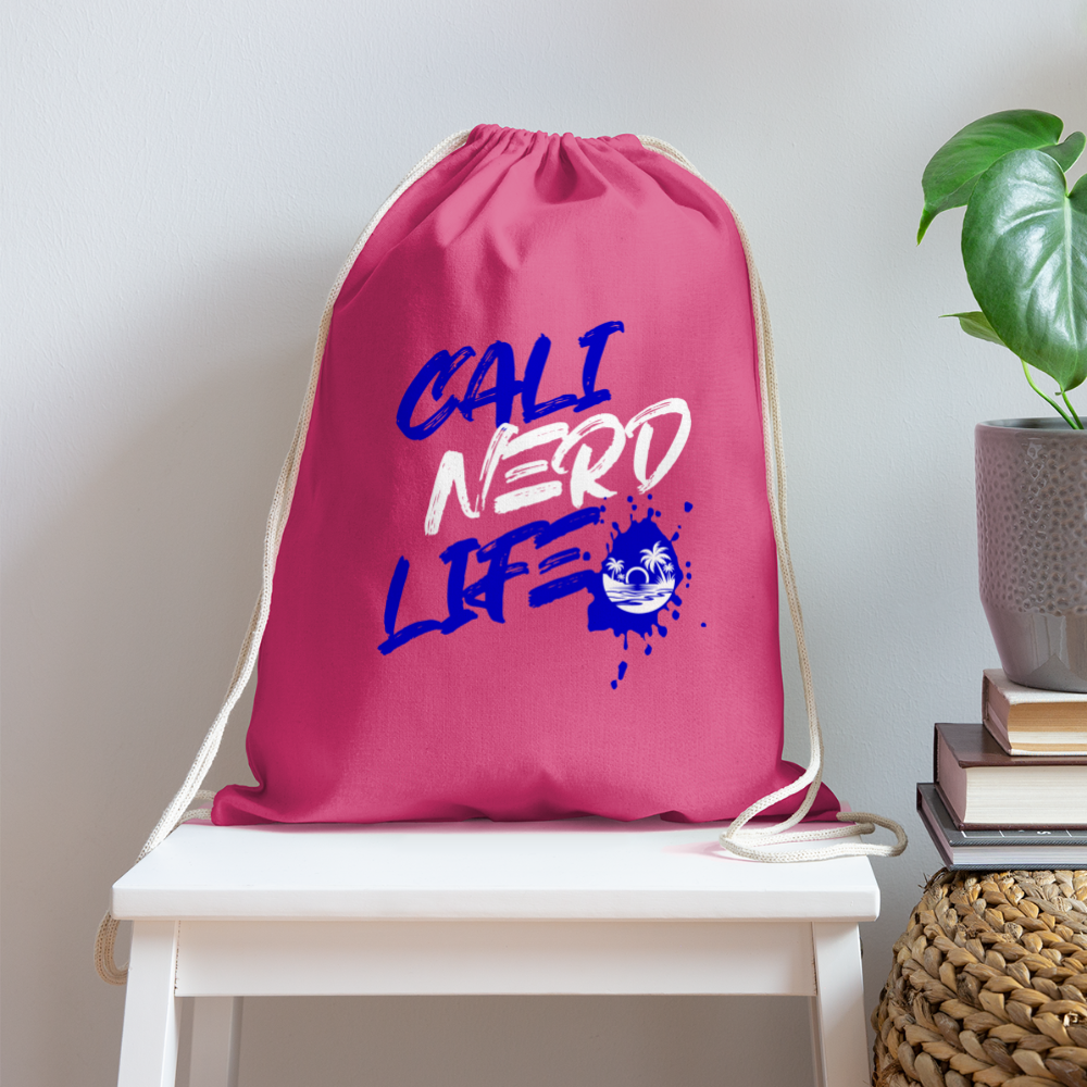 Cali Nerd Life Graphic Cotton Drawstring Bag - pink