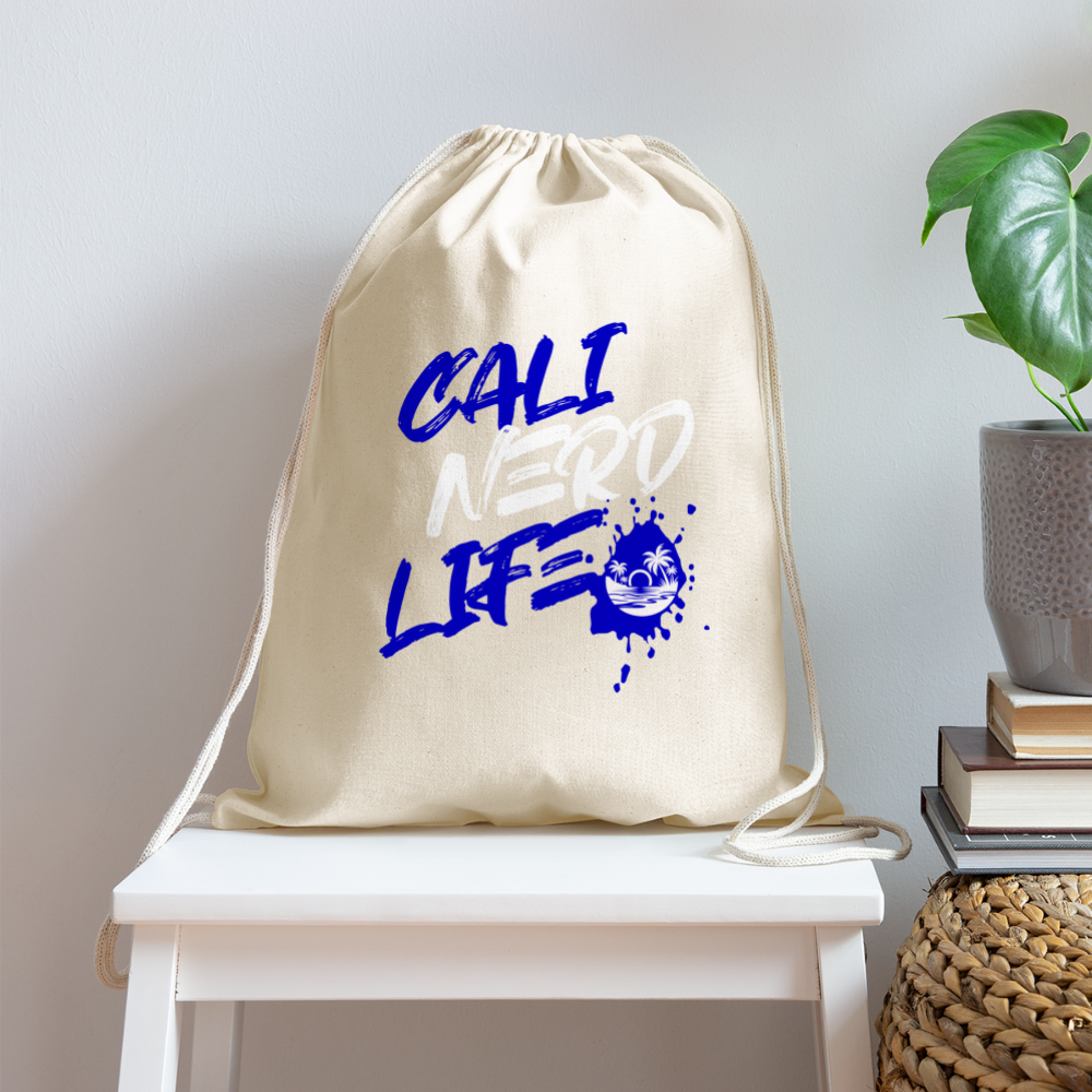 Cali Nerd Life Graphic Cotton Drawstring Bag - natural