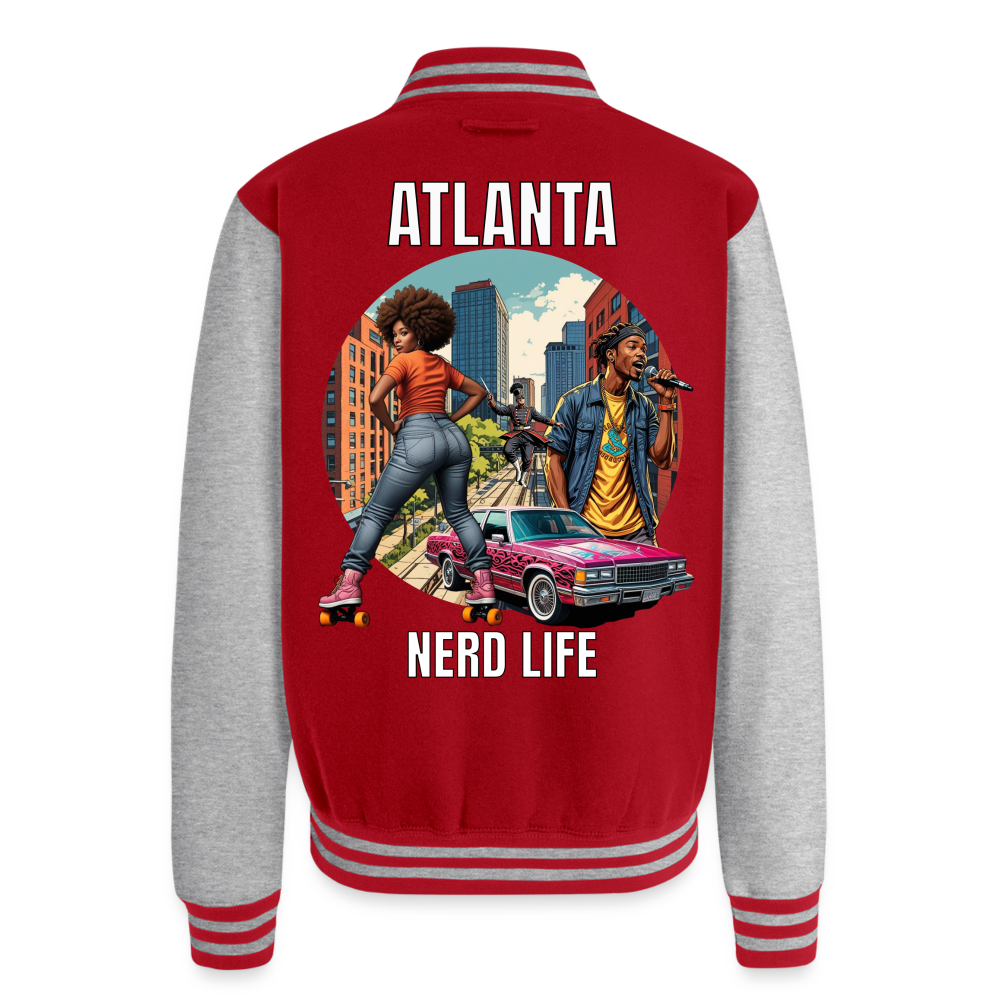 ATL Nerd Life Just Hoods Heavyweight Letterman Jacket - red/heather grey