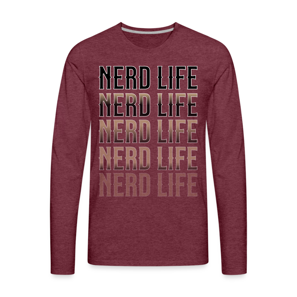 Nerd Life Repeat Fader Men's Premium Long Sleeve T-Shirt - heather burgundy