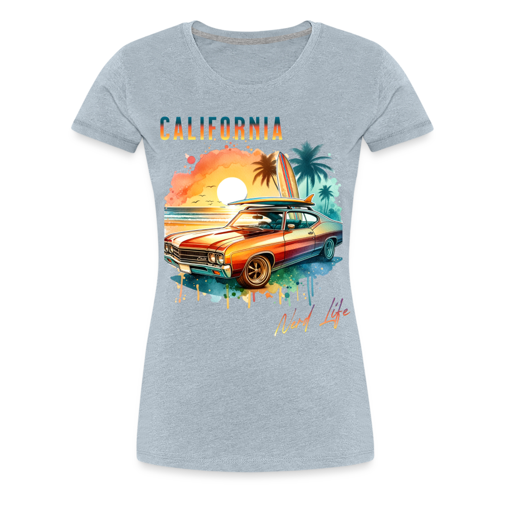 California Nerd Life Sunset Graphic Women’s Premium T-Shirt - heather ice blue