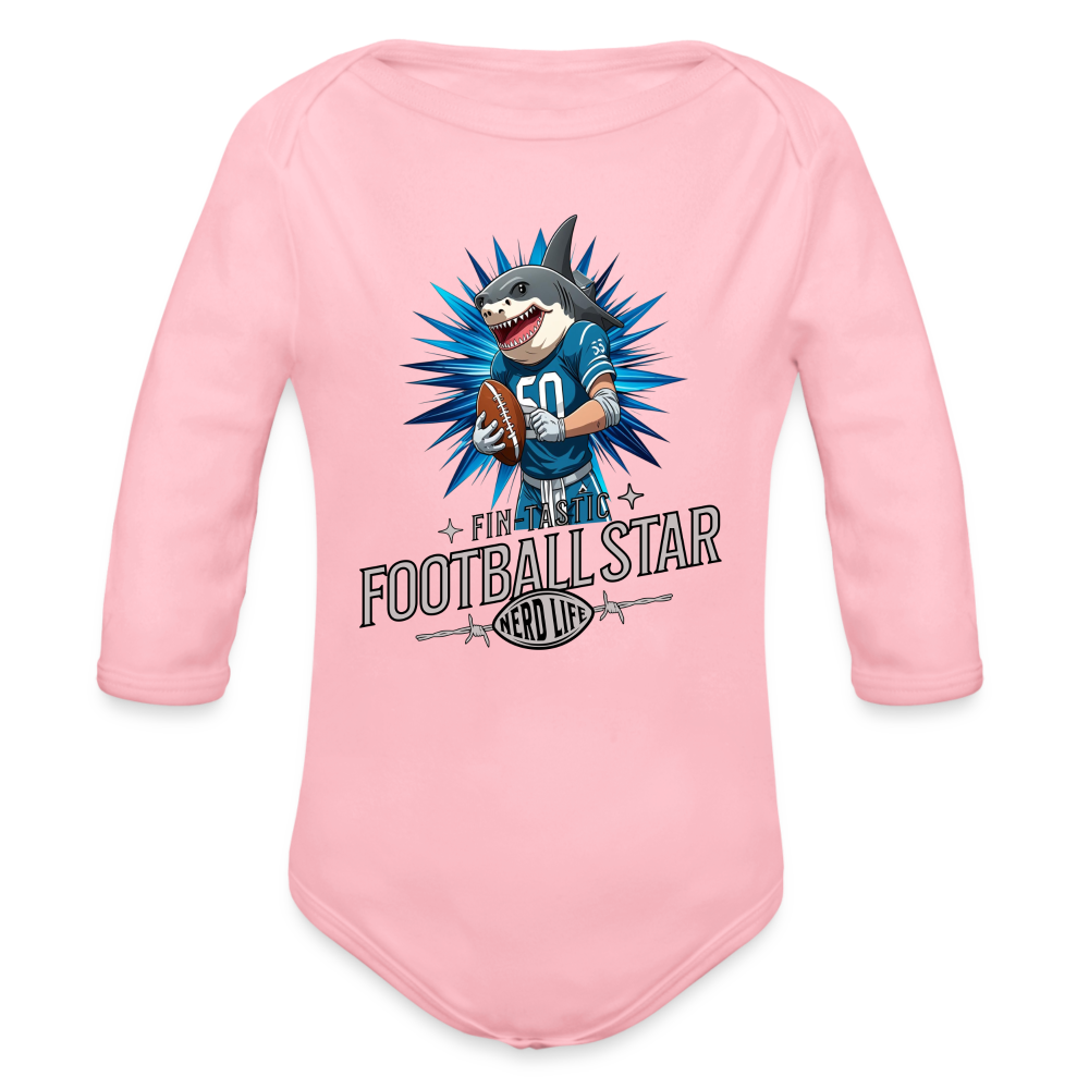 Fin-Tastic Football Star Organic Long Sleeve Baby Bodysuit - light pink