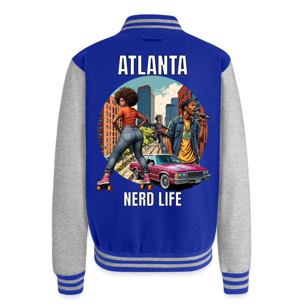 ATL Nerd Life Just Hoods Heavyweight Letterman Jacket - royal/heather grey