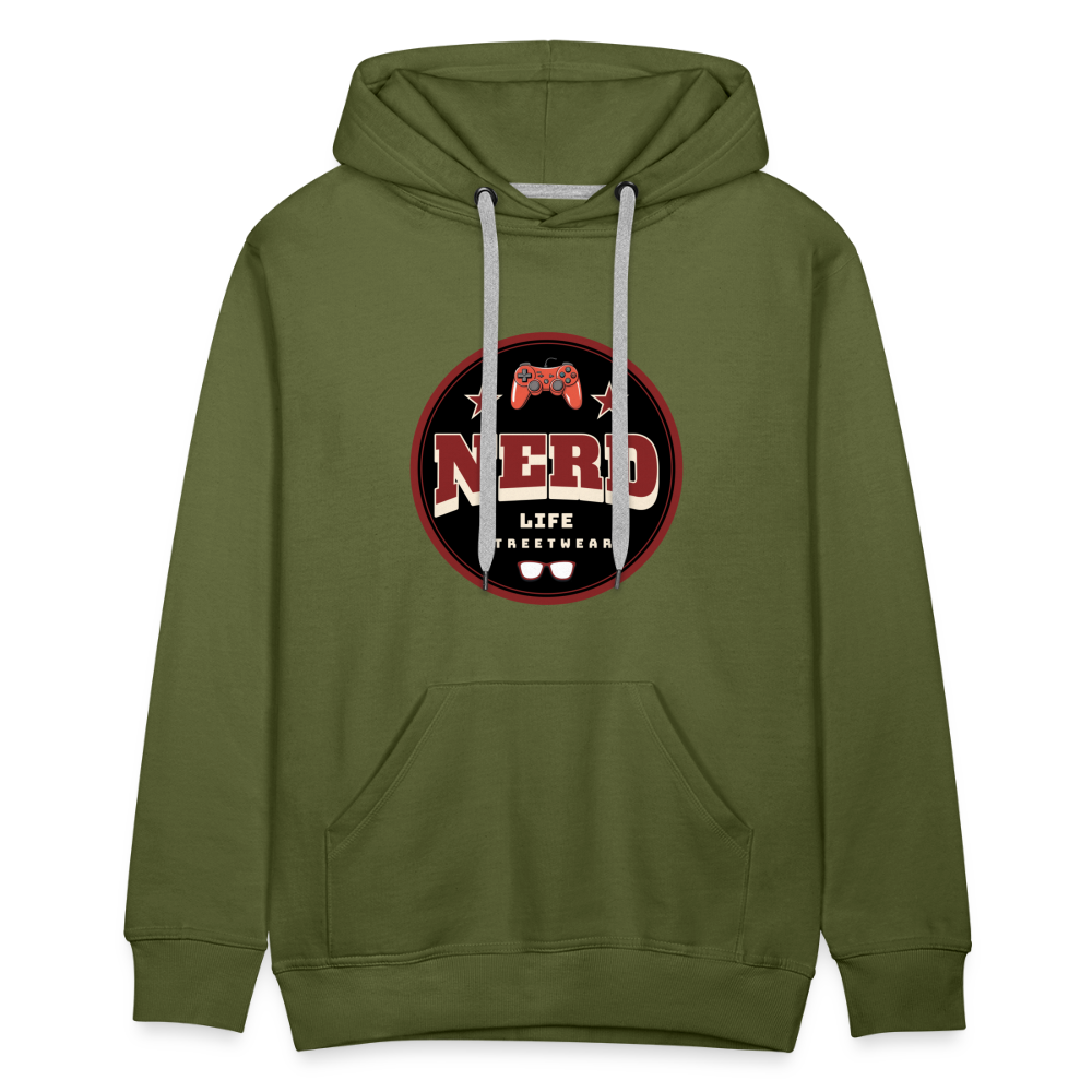 Nerd Life Circle Graphic Men’s Premium Hoodie - olive green