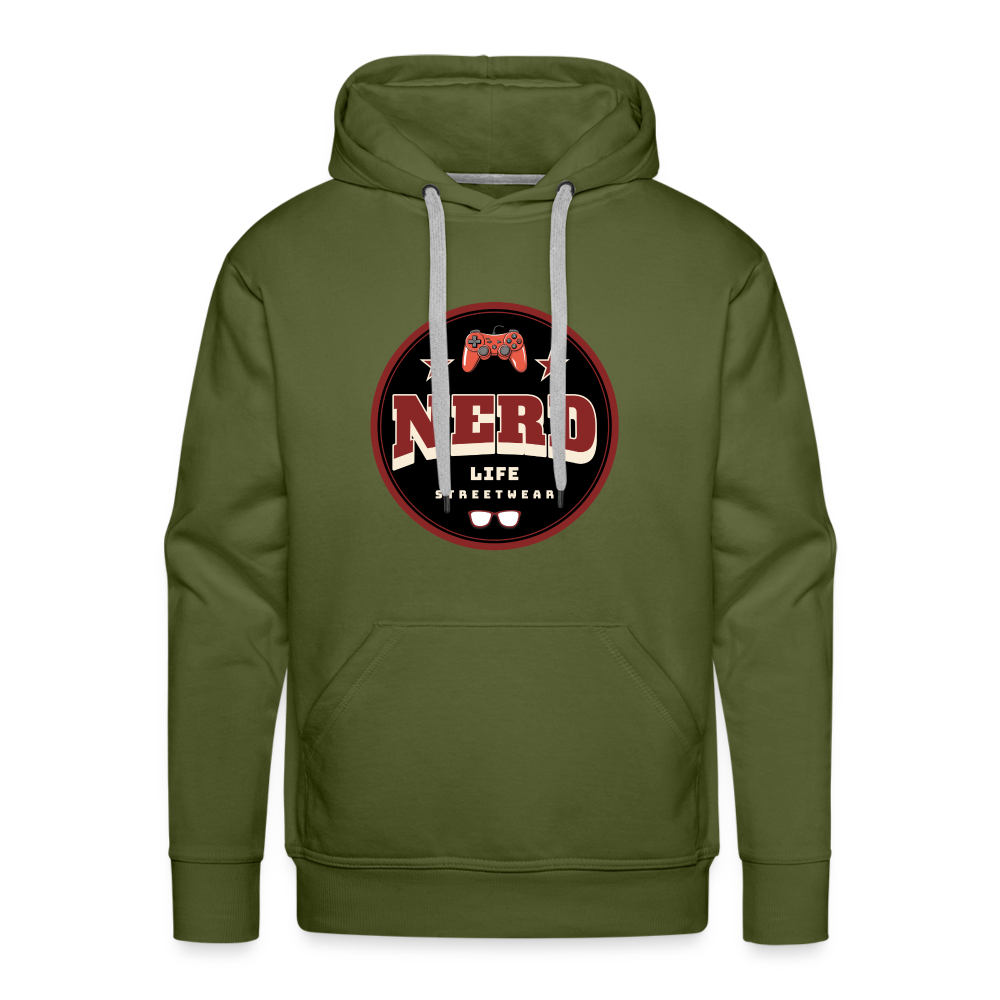 Nerd Life Circle Graphic Men’s Premium Hoodie - olive green