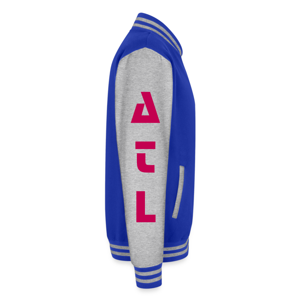 ATL Nerd Life Just Hoods Heavyweight Letterman Jacket - royal/heather grey