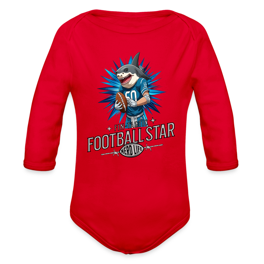 Fin-Tastic Football Star Organic Long Sleeve Baby Bodysuit - red