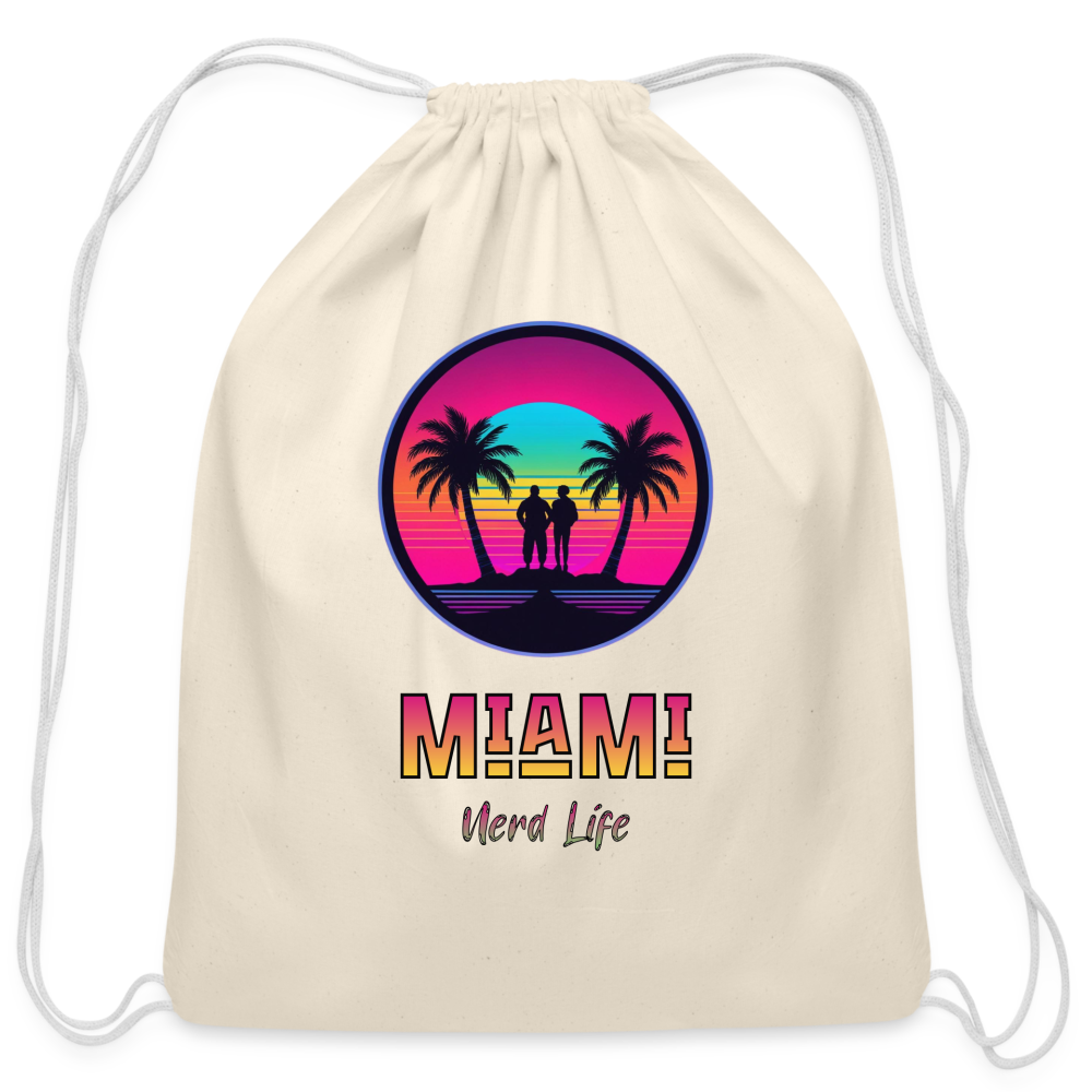 Miami Nerd Life Graphic Cotton Drawstring Bag - natural