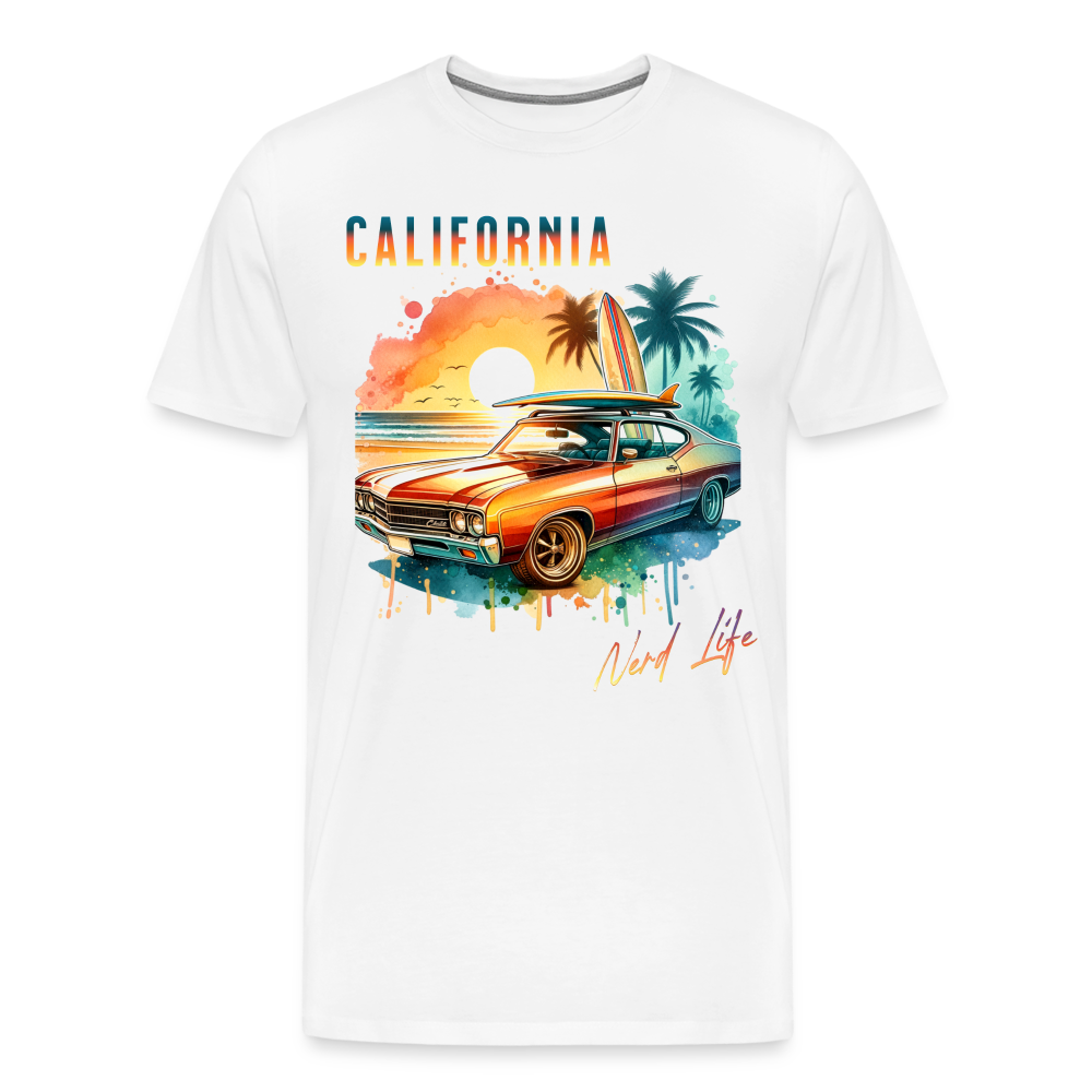 California Nerd Life Sunset Graphic Men's Premium T-Shirt - white