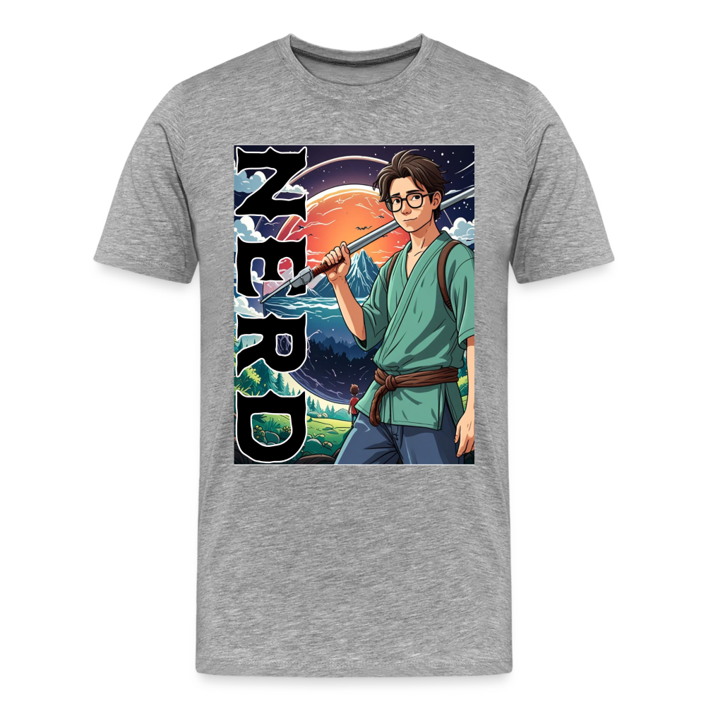 Anime Nerd Graphic Men's Premium T-Shirt - heather gray