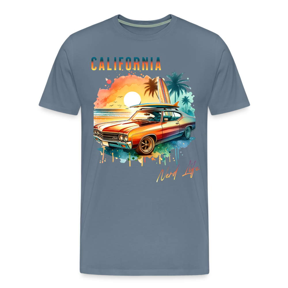 California Nerd Life Sunset Graphic Men's Premium T-Shirt - steel blue