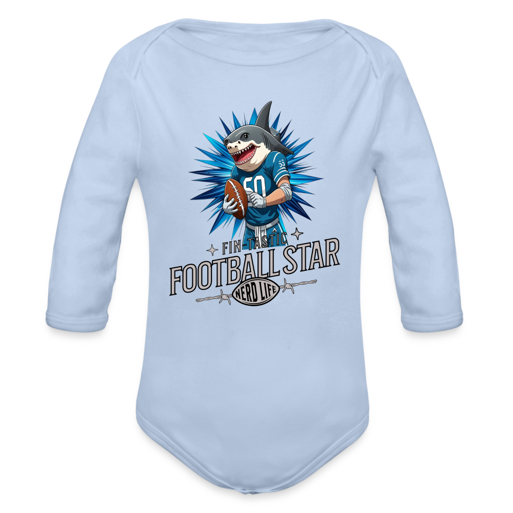 Fin-Tastic Football Star Organic Long Sleeve Baby Bodysuit - sky