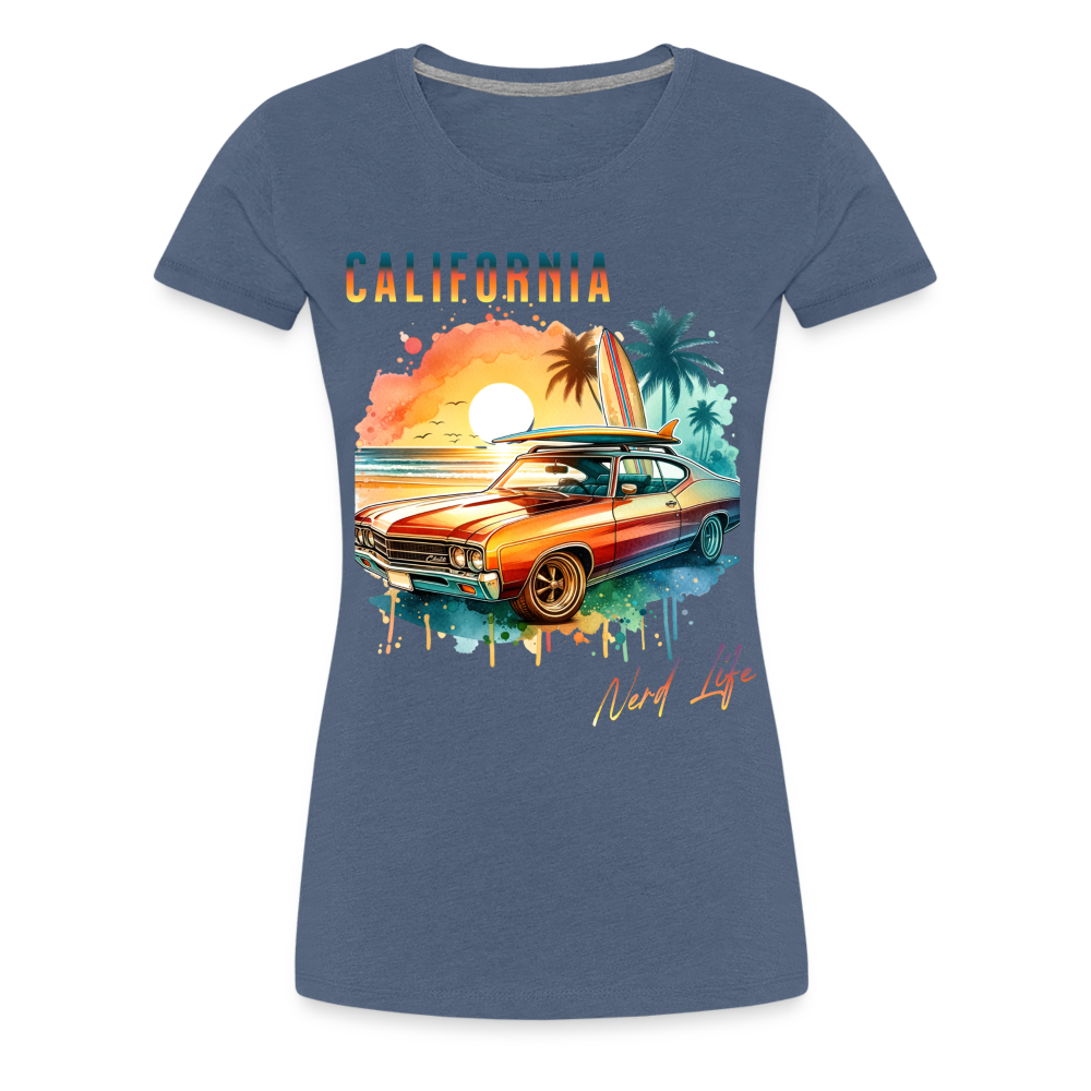 California Nerd Life Sunset Graphic Women’s Premium T-Shirt - heather blue