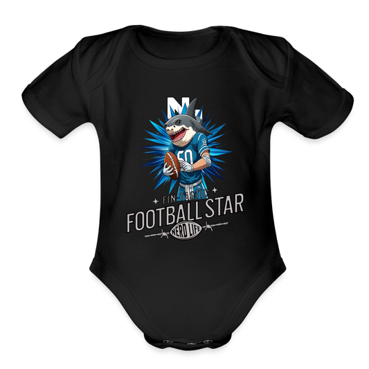 Fin-Tastic Football Player Organic Short Sleeve Baby Bodysuit - black