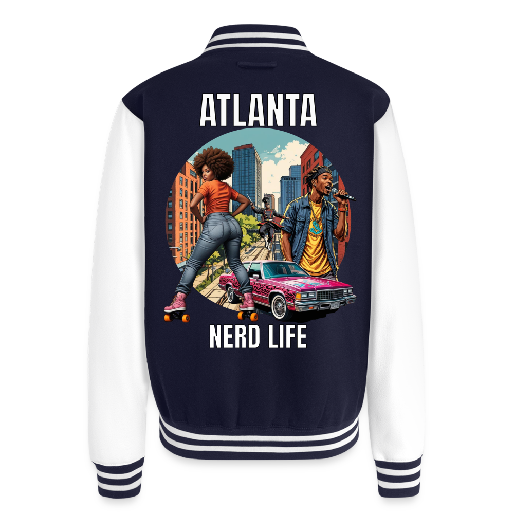 ATL Nerd Life Just Hoods Heavyweight Letterman Jacket - navy/white