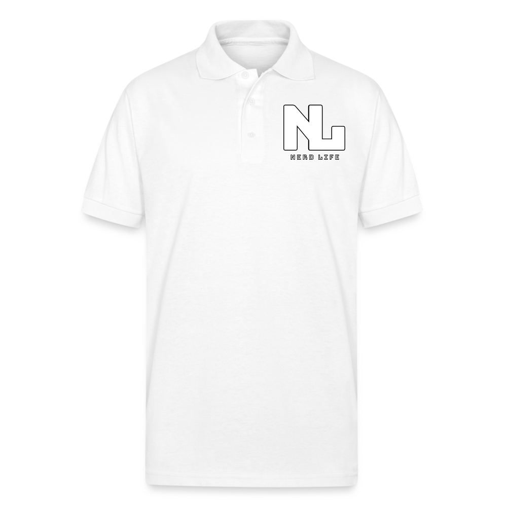 Nerd Life Logo Gildan Unisex 50/50 Jersey Polo - white