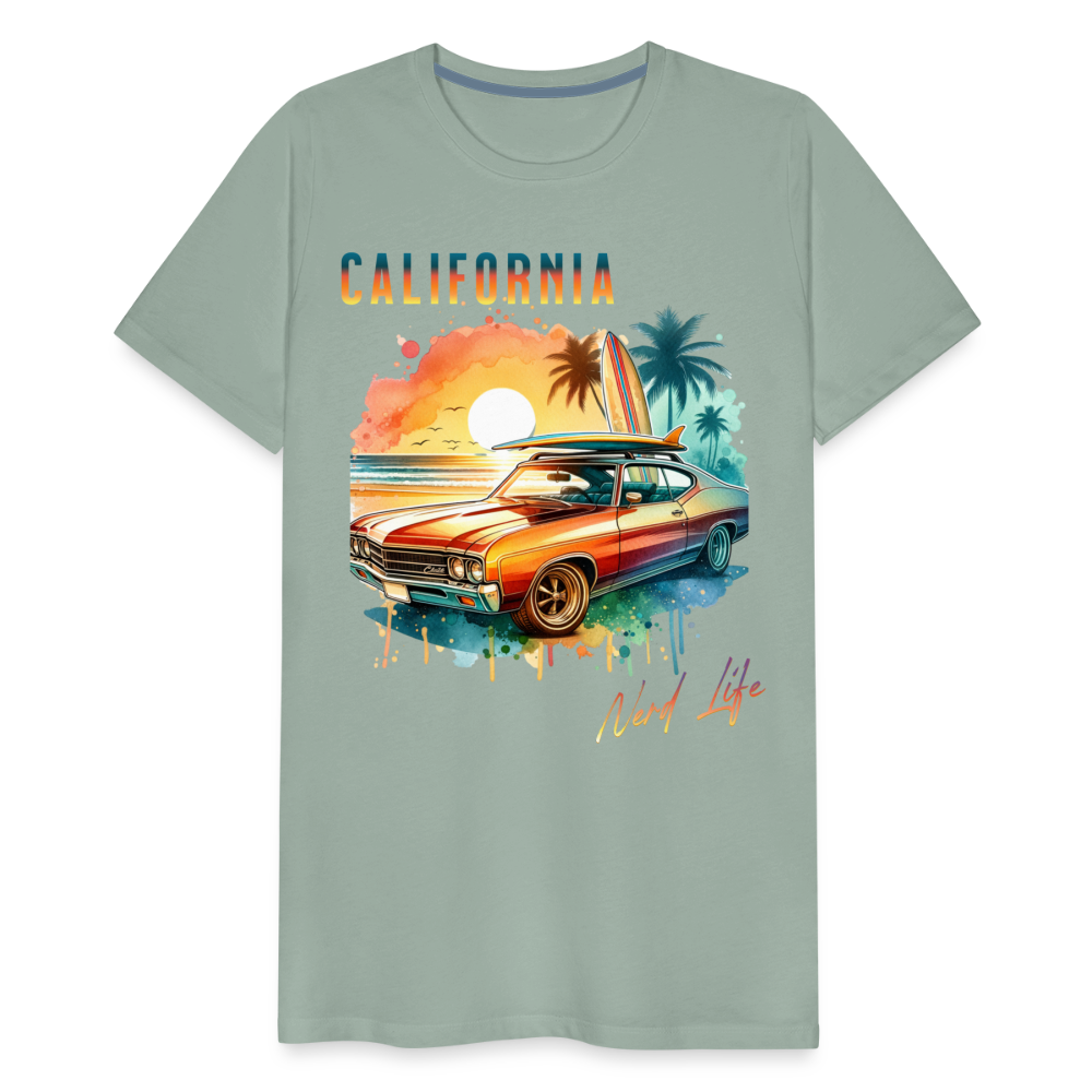 California Nerd Life Sunset Graphic Men's Premium T-Shirt - steel green