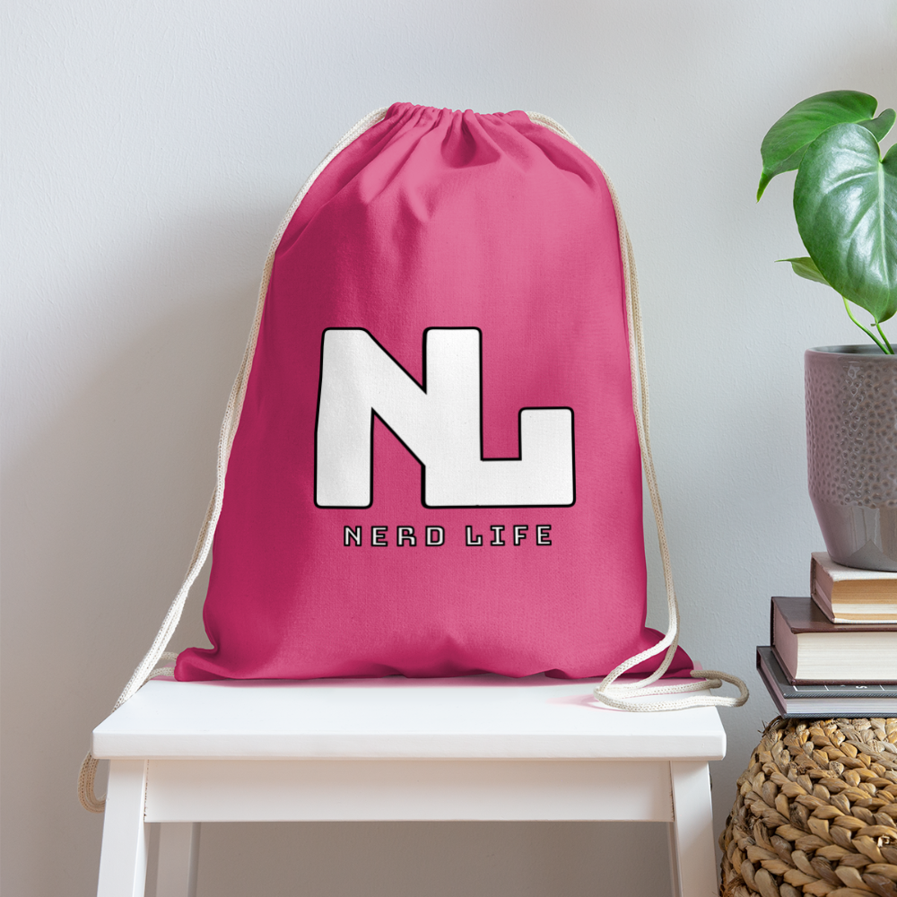 Nerd Life Graphic Cotton Drawstring Bag - pink