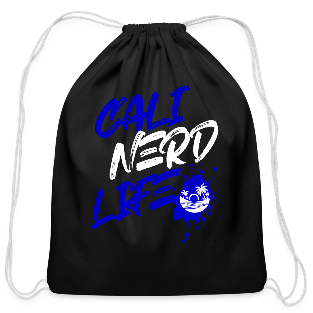 Cali Nerd Life Graphic Cotton Drawstring Bag - black