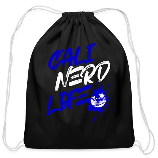 Cali Nerd Life Graphic Cotton Drawstring Bag - black