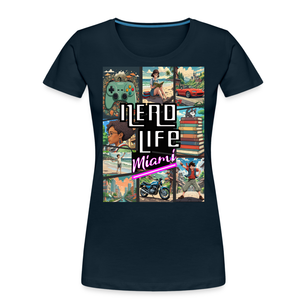 Nerd Life Miami Graphic Women’s Premium Organic T-Shirt - deep navy