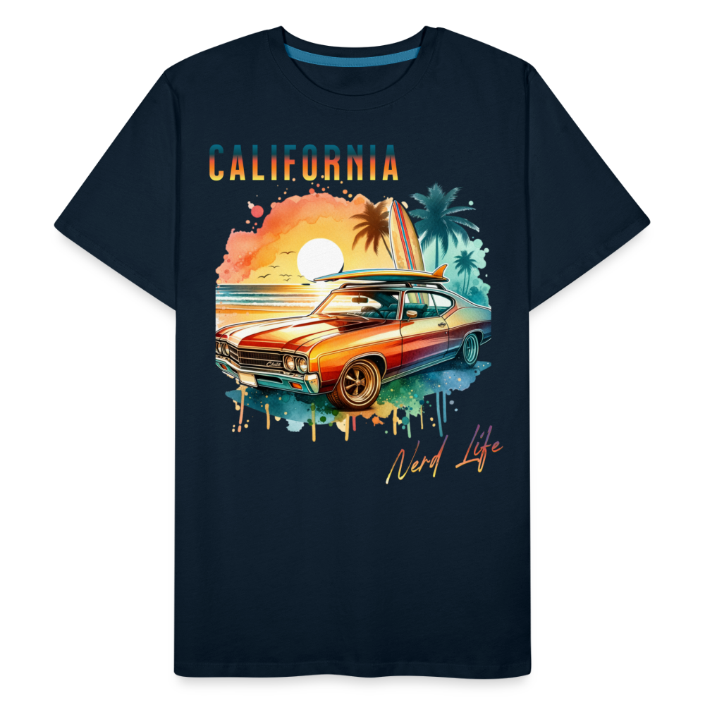 California Nerd Life Sunset Graphic Men’s Premium Organic T-Shirt - deep navy