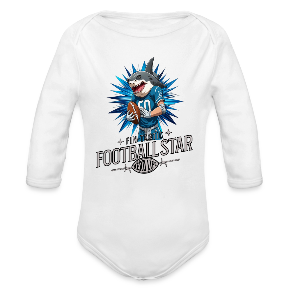 Fin-Tastic Football Star Organic Long Sleeve Baby Bodysuit - white