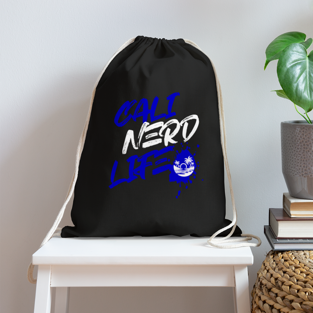 Cali Nerd Life Graphic Cotton Drawstring Bag - black