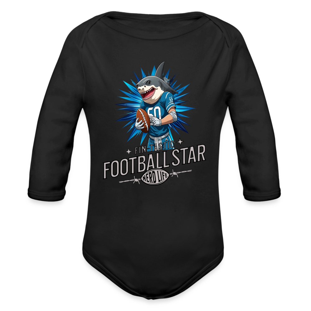 Fin-Tastic Football Star Organic Long Sleeve Baby Bodysuit - black