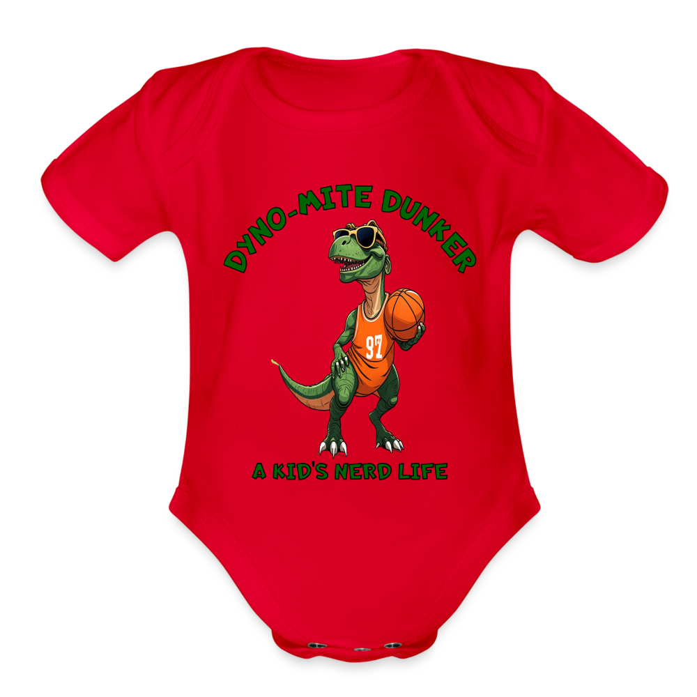 Dyno-Mite Dunker Organic Short Sleeve Baby Bodysuit - red