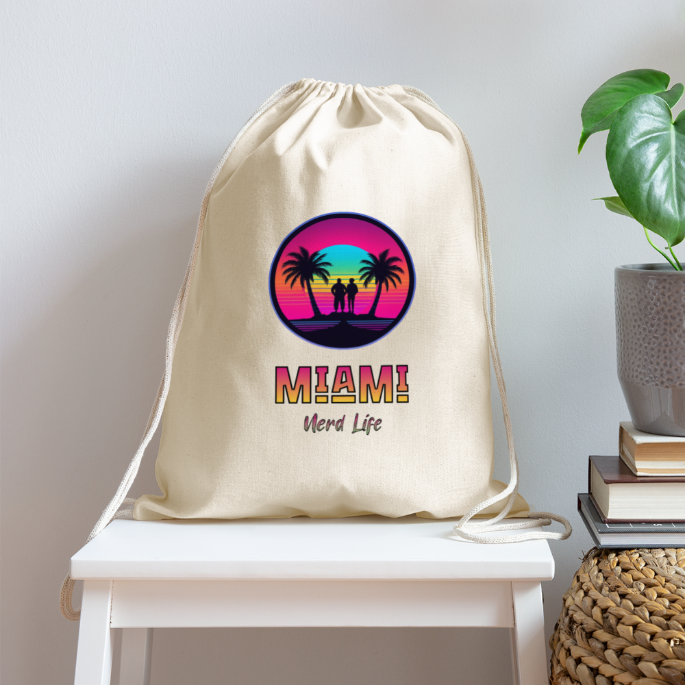 Miami Nerd Life Graphic Cotton Drawstring Bag - natural