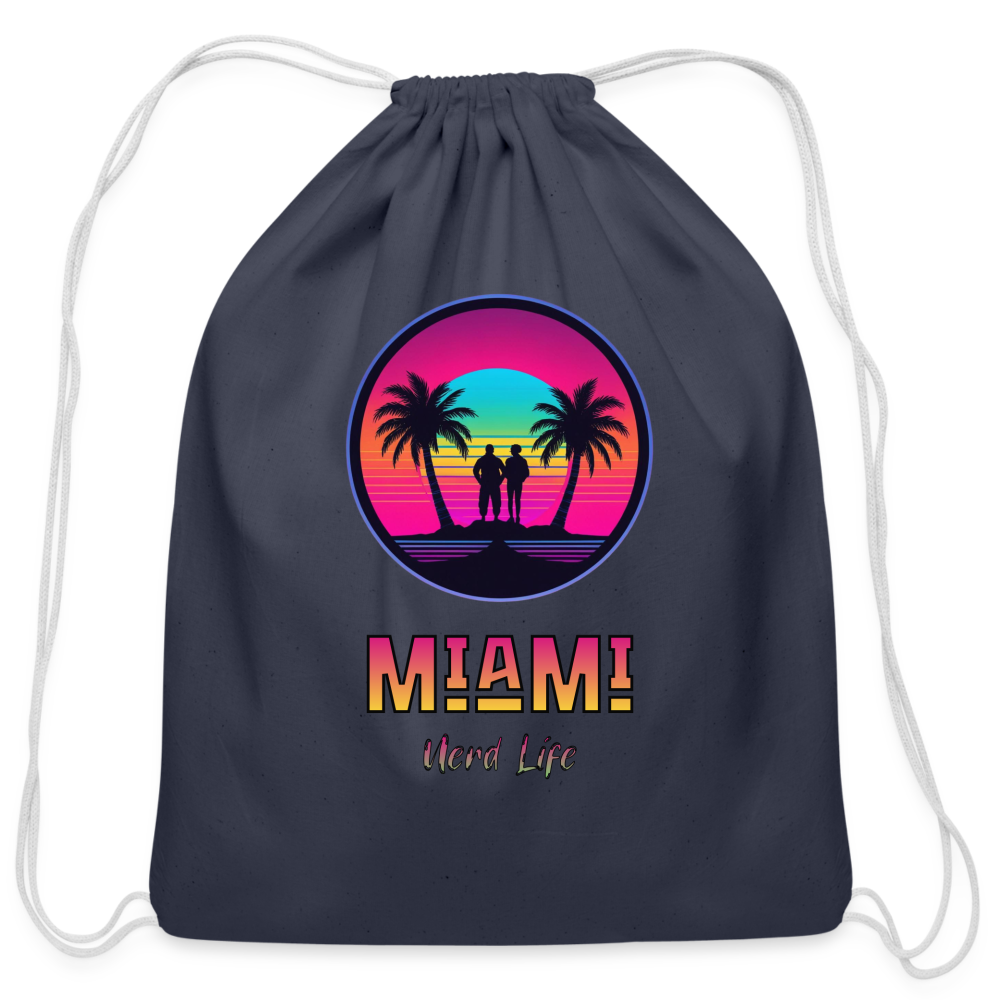 Miami Nerd Life Graphic Cotton Drawstring Bag - navy