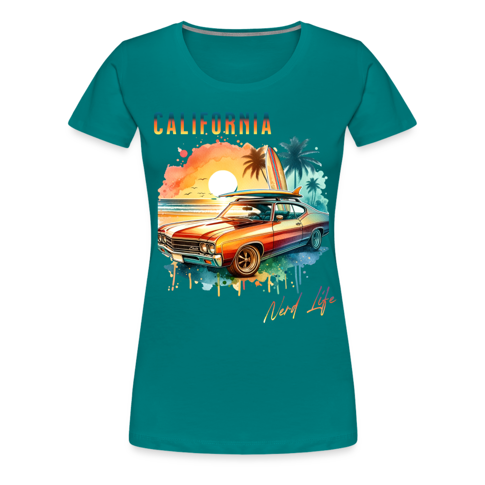 California Nerd Life Sunset Graphic Women’s Premium T-Shirt - teal