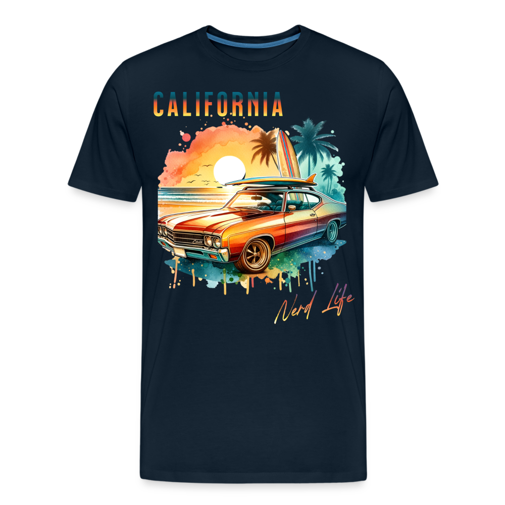 California Nerd Life Sunset Graphic Men’s Premium Organic T-Shirt - deep navy