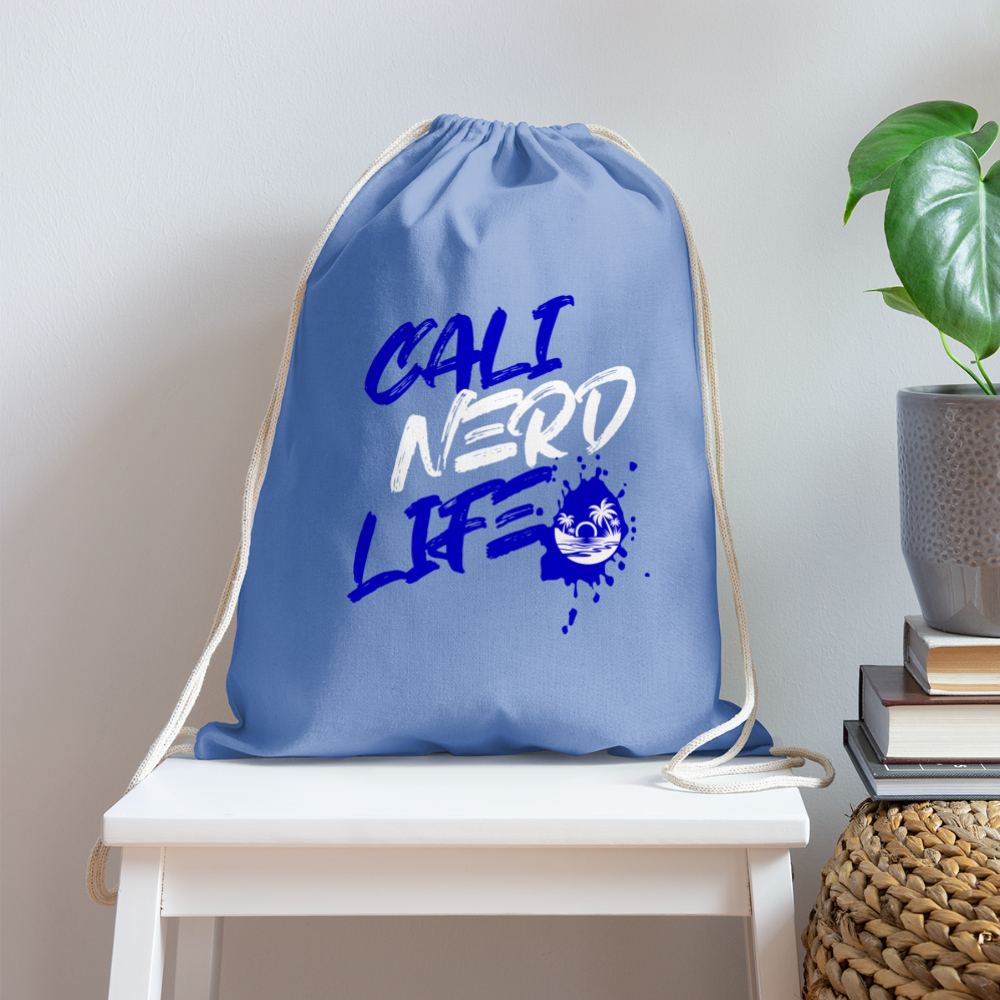 Cali Nerd Life Graphic Cotton Drawstring Bag - carolina blue