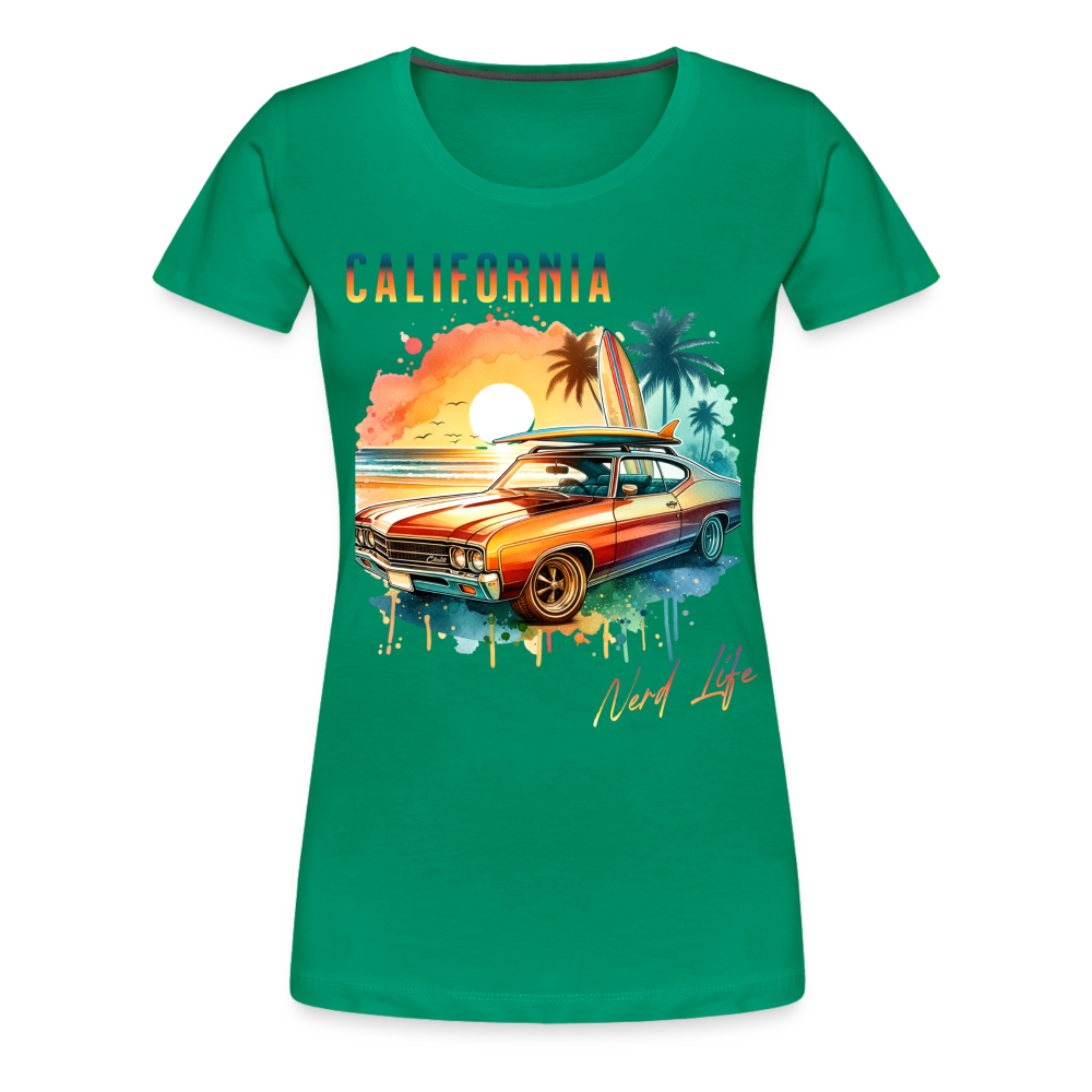 California Nerd Life Sunset Graphic Women’s Premium T-Shirt - kelly green