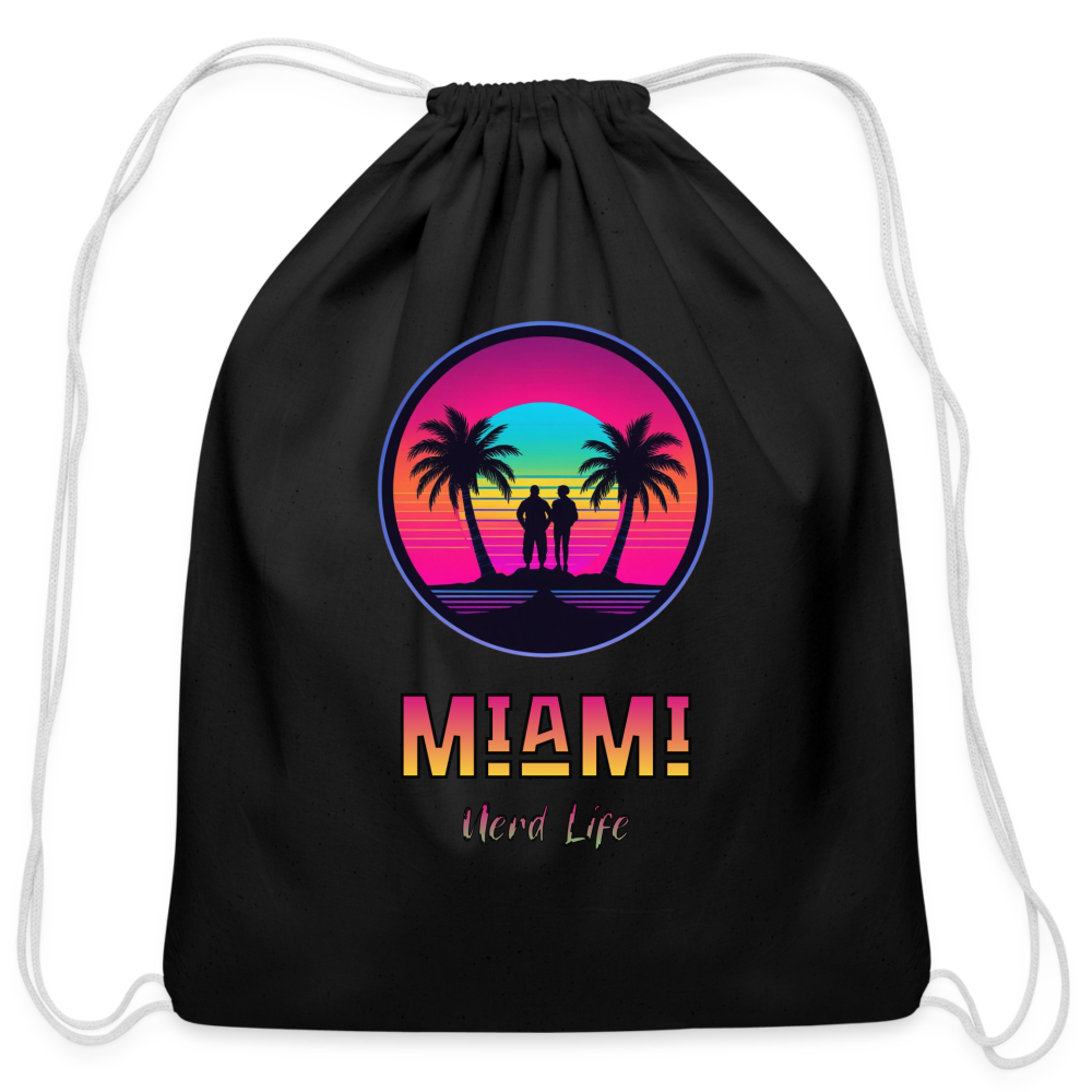 Miami Nerd Life Graphic Cotton Drawstring Bag - black