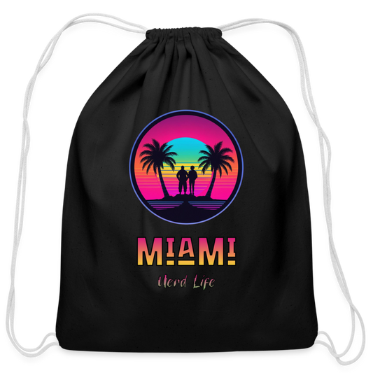 Miami Nerd Life Graphic Cotton Drawstring Bag - black